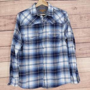 JACHS Girlfriend‎ Shirt Womens Medium Blue Plaid Flannel Western Snap Front
